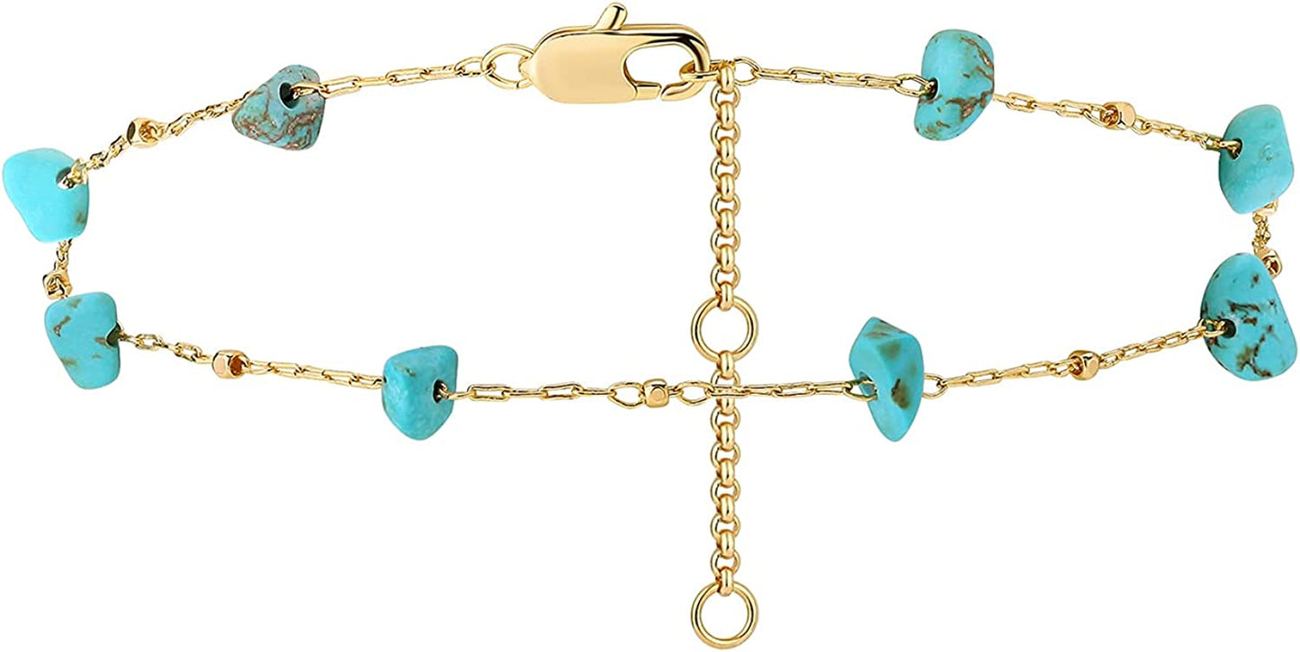 VACRONA Gold Anklets for Women 14K Gold Plated Boho Beach Beaded Chain Anklet Dainty Turquoises Evil Eye Ankle Bracelet Adjustable Chain Anklet Foot Jewelry Apparel & Accessories > Jewelry > Anklets VACRONA Irregular Turquoise