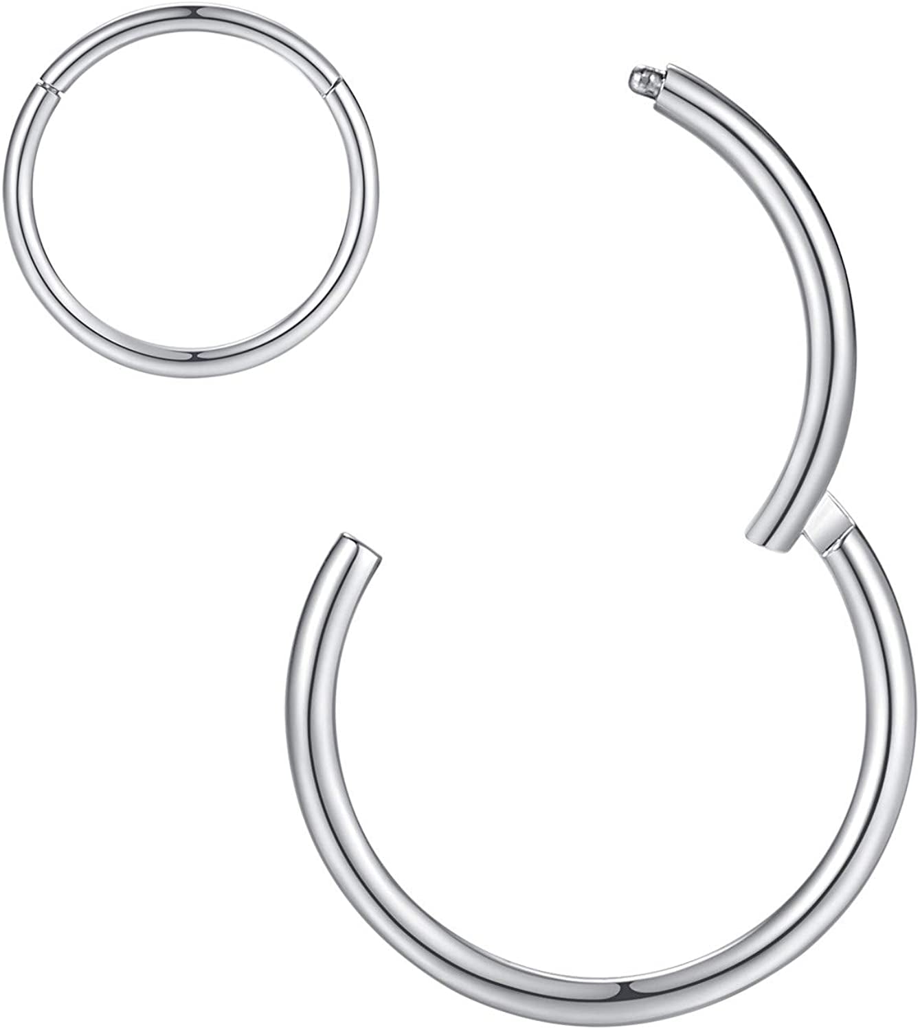 ORANGELOVE Hypoallergenic Nose Rings 20G 18G 16G 14G 12G 10G 8G 316L Surgical Steel Septum Jewelry Hinged Segment Ring Body Piercing Nose Hoop Lip Rings Nose Helix Cartilage Rook Earrings Apparel & Accessories > Jewelry > Rings ORANGELOVE 2pcs 18g 6mm Silver