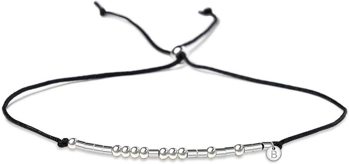 Lcherry Unbiological Sister Morse Code Bracelet Initial a to Z Disc Charm Morse Code Bracelet Beads on Adjustable Silk Cord Inspirational Gift for Women Apparel & Accessories > Jewelry > Bracelets Lcherry