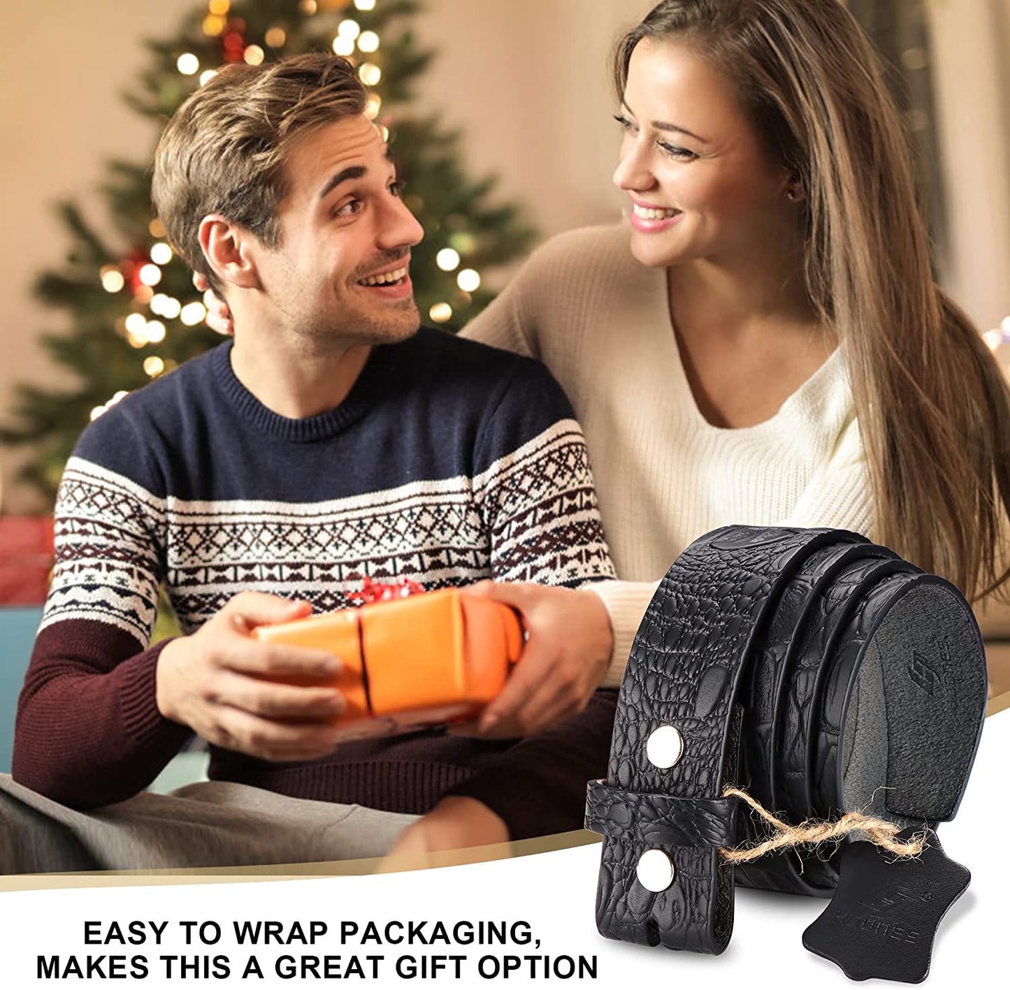 HJONES Men’S Replacement Belt No Buckle Belt Strap, Men'S Leather Belt with Silver Snap on Belt without Buckle 1 1/2” Wide Apparel & Accessories > Clothing Accessories > Belts HJones