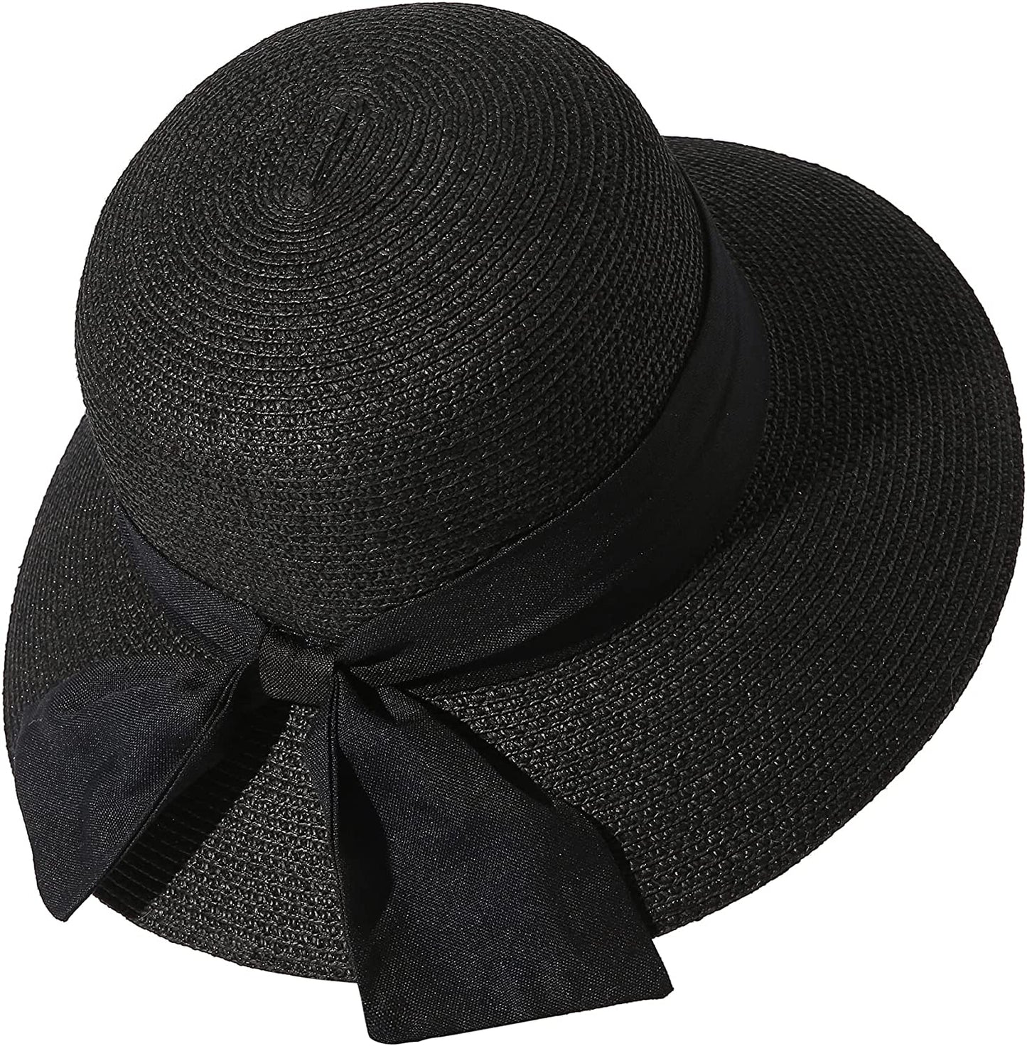 Lanzom Summer Sun Hats for Women Lady Wide Brim Straw Hat Beach Hat UPF Foldable Packable Cap for Travel Outdoor Apparel & Accessories > Clothing Accessories > Hats Lanzom Black Large
