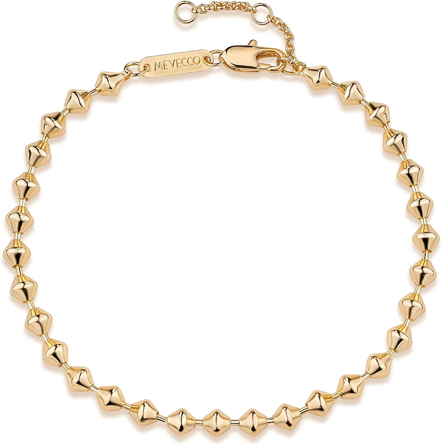 MEVECCO Gold Beaded Bracelets,18K Gold Plated Handmade Cute Satellite Diamond Cut Oval and round Beads Rope Chain Dainty Bracelet for Women Apparel & Accessories > Jewelry > Bracelets Mevecco Cone chain