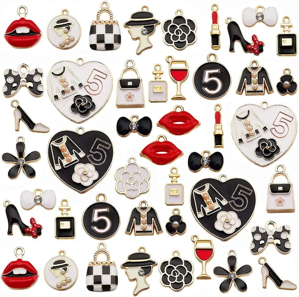 46Pcs Charms for Jewelry Making, Assorted Plated Enamel Women Makeup Pendant Lipstick Perfume Fashion Style Charm for DIY Necklace Bracelet Earring Crafting for Birthday Gift 46 PCS
