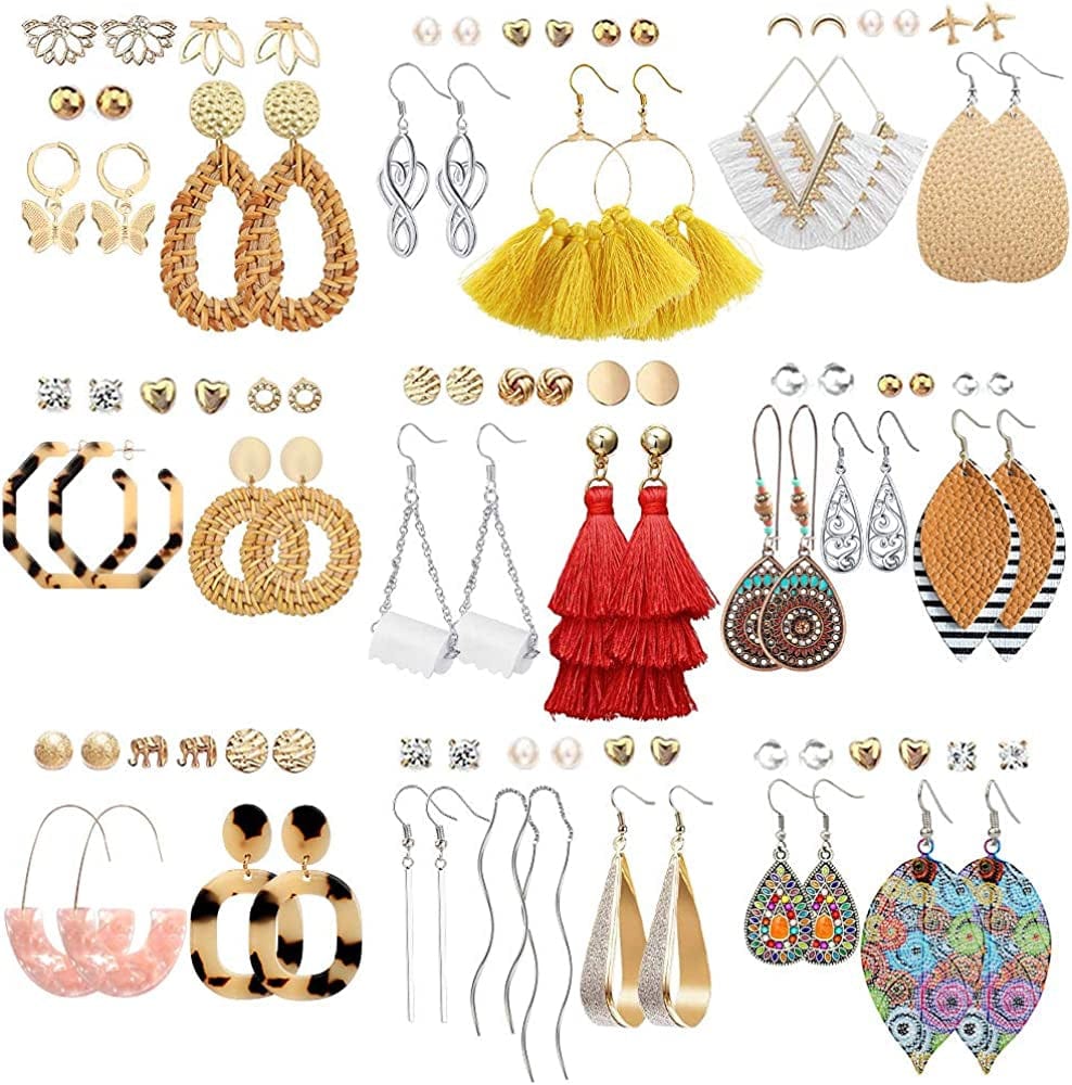 47 Pairs Fashion Earrings for Women Girls, Boho Statement Tassel Rattan Leather Earrings Butterfly Acrylic Hoop Stud Drop Dangle Earrings Set, Hypoallergenic for Sensitive Ears Apparel & Accessories > Jewelry > Earrings FIFATA