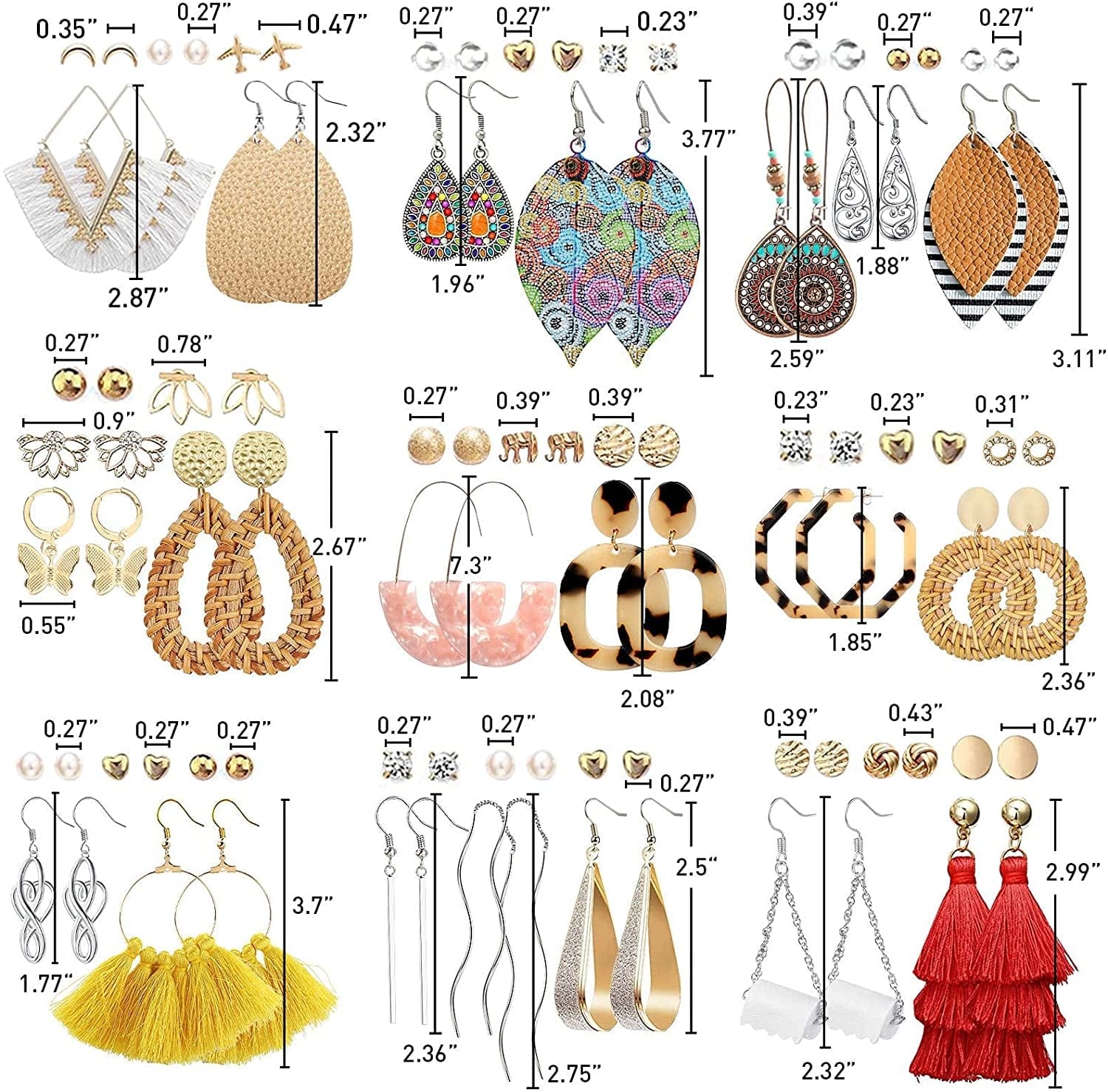 47 Pairs Fashion Earrings for Women Girls, Boho Statement Tassel Rattan Leather Earrings Butterfly Acrylic Hoop Stud Drop Dangle Earrings Set, Hypoallergenic for Sensitive Ears Apparel & Accessories > Jewelry > Earrings FIFATA