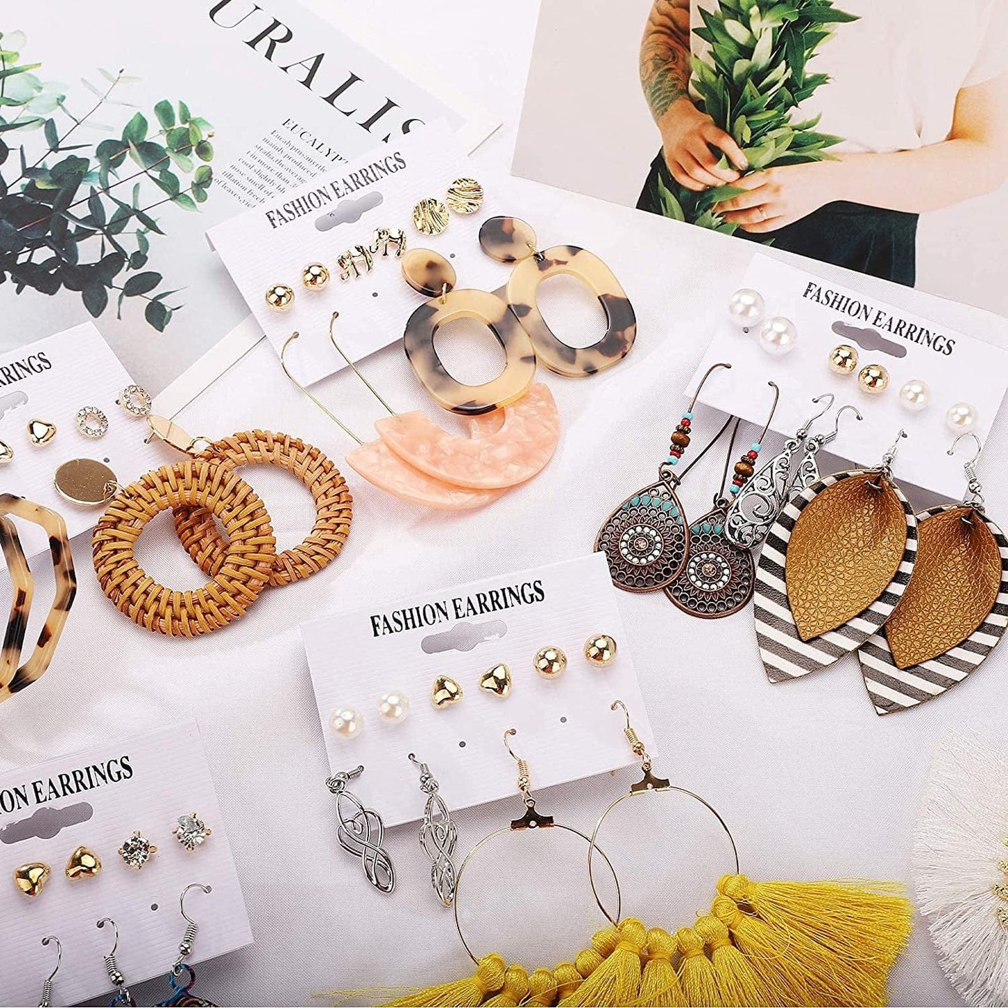 47 Pairs Fashion Earrings for Women Girls, Boho Statement Tassel Rattan Leather Earrings Butterfly Acrylic Hoop Stud Drop Dangle Earrings Set, Hypoallergenic for Sensitive Ears Apparel & Accessories > Jewelry > Earrings FIFATA