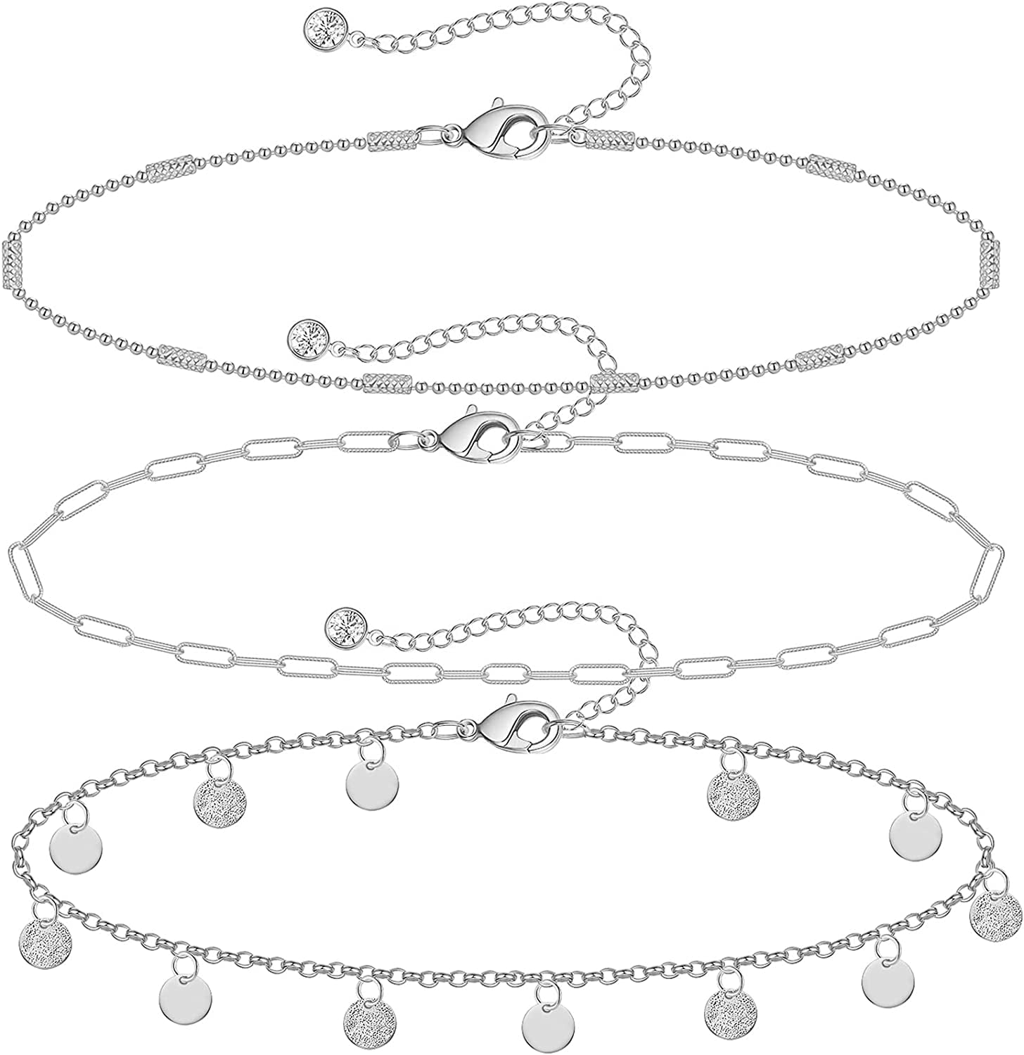 Gold Ankle Bracelets for Women 14K Gold Plated Anklet Silver Tennis Butterfly Star Coin Quartz Bead Snake Paperclip Chain Dainty Layered Anklet Set 3Pcs Jewelry Gifts for Teen Girls Apparel & Accessories > Jewelry > Anklets Vermeyen F-White Gold-Coin