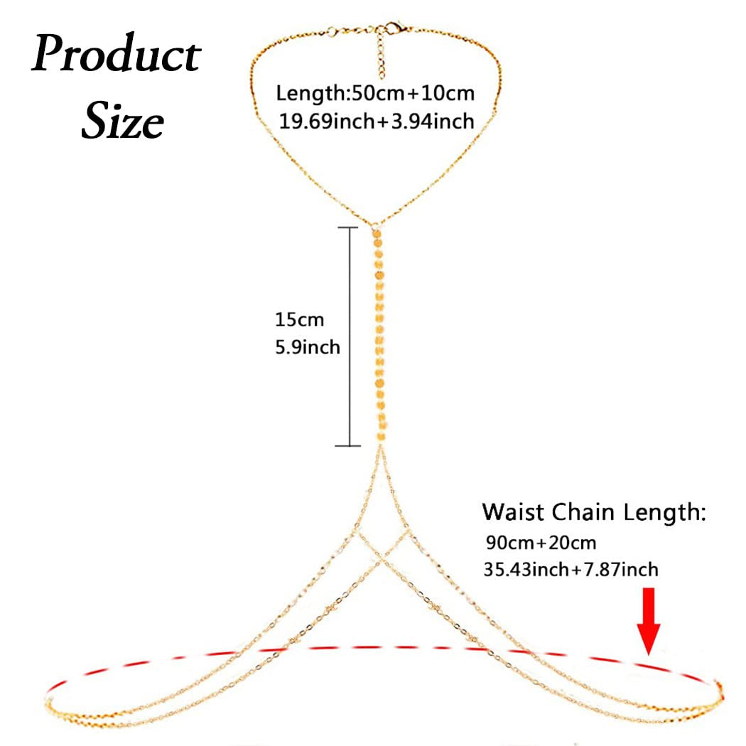 Simsly Sequins Body Necklace Gold Body Chain Bikini Body Chain Jewelry for Women and Girls Apparel & Accessories > Jewelry > Body Jewelry Simsly