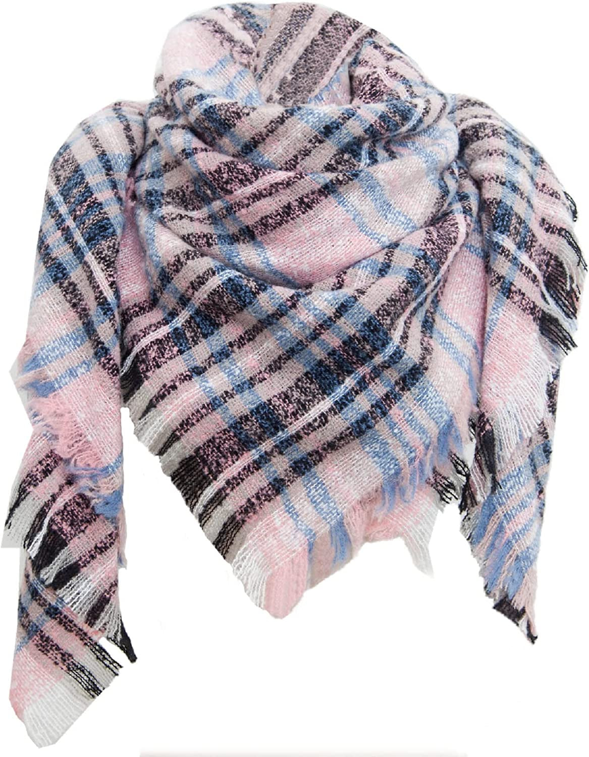 Plaid Scarf Soft Warm Tartan Shawl Cape Blanket Scarves Fashion Wrap Apparel & Accessories > Clothing Accessories > Scarves & Shawls vxsvxm Pink White Navy