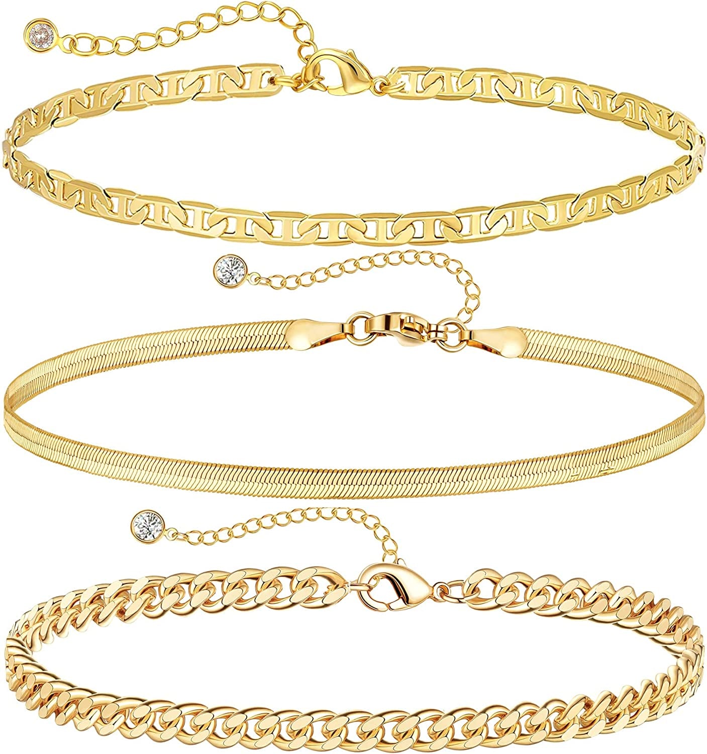 DEARMAY Gold Anklets for Women 14K Gold Ankle Bracelets for Women Waterproof Cuban Link Anklets Set Layered Anklet Bracelets for Women Anklet for Women Gold Jewelry Gift Apparel & Accessories > Jewelry > Anklets DEARMAY I