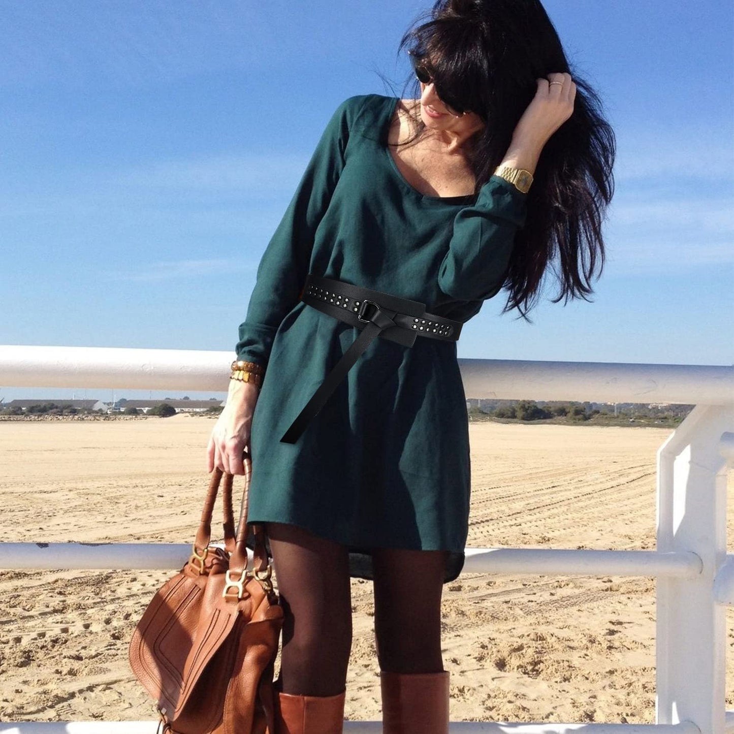 FIORETTO Womens Dress Belt Wide Black Fashion Studded Belts Apparel & Accessories > Clothing Accessories > Belts Unknown