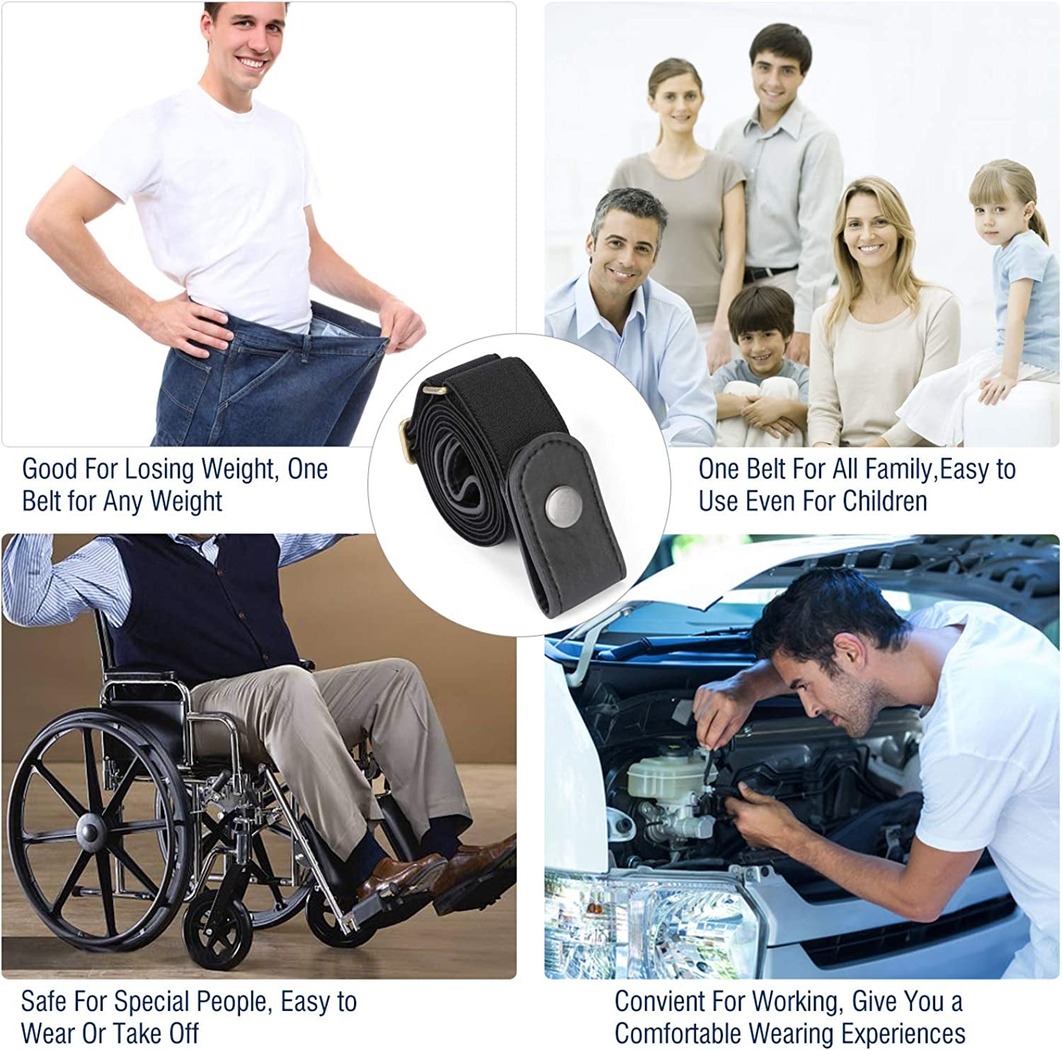 No Buckle Stretch No Show Belt for Men 1.38 Inches Wide, Buckless Invisible Elastic Belt for Jeans Pants by WHIPPY Apparel & Accessories > Clothing Accessories > Belts WHIPPY