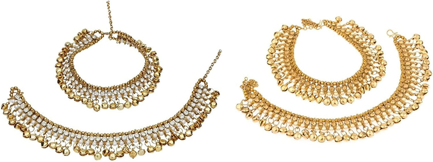 Efulgenz Indian Bollywood Faux Kundan Pearl Wedding Bridal Anklet Pair with Bells (2 Piece) Bracelet Payal Foot Jewelry Apparel & Accessories > Jewelry > Anklets Jaipur Art Jewellery Multipack of 2 (White, Gold)