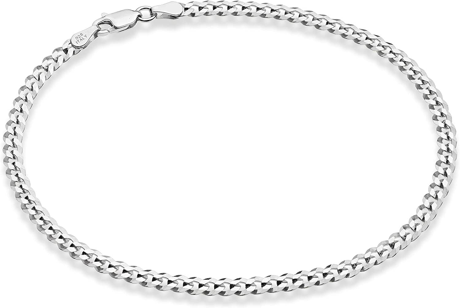 Miabella Solid 925 Sterling Silver Italian 3.5Mm Diamond Cut Cuban Link Curb Chain Anklet for Women, Made in Italy Apparel & Accessories > Jewelry > Anklets Miabella sterling silver Length 11 Inches (Large)
