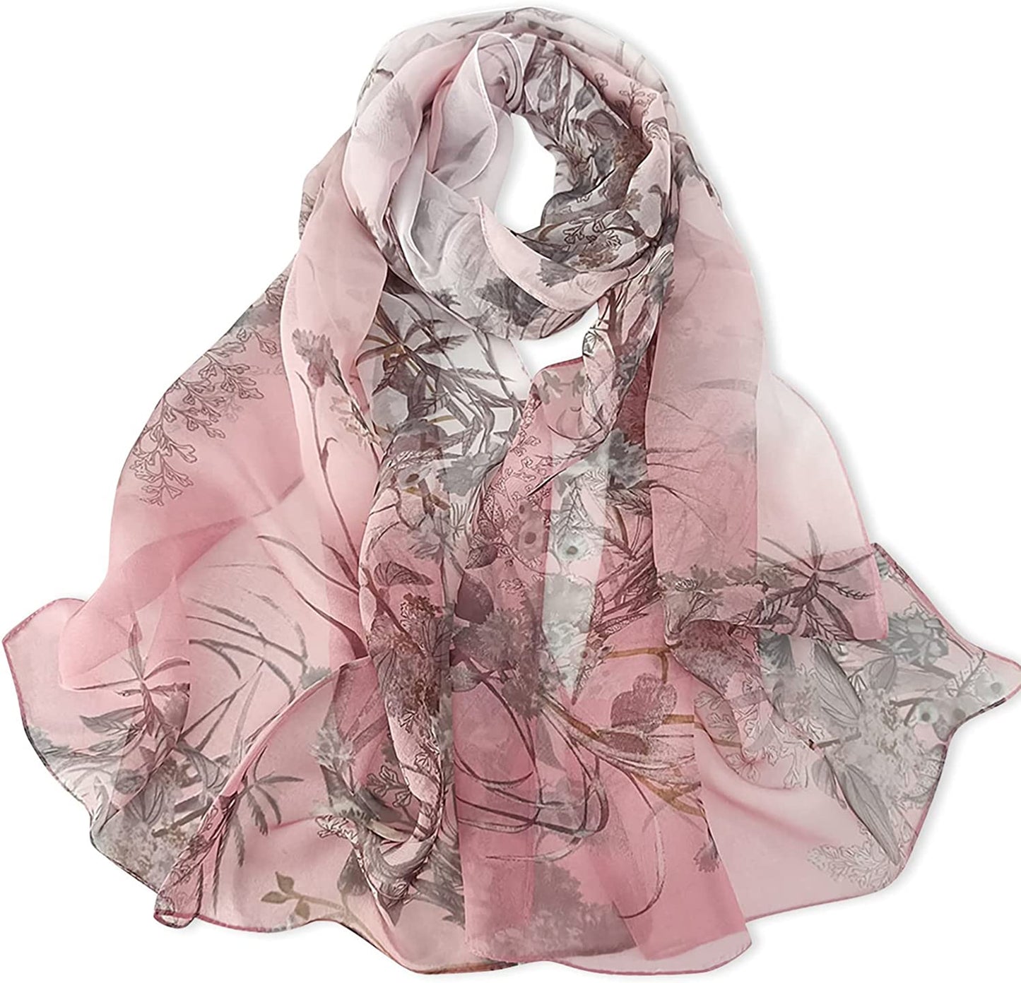 E-Clover Women Soft Floral Print Shawl Chiffon Sheer Scarf Apparel & Accessories > Clothing Accessories > Scarves & Shawls E-Clover Floral Pink