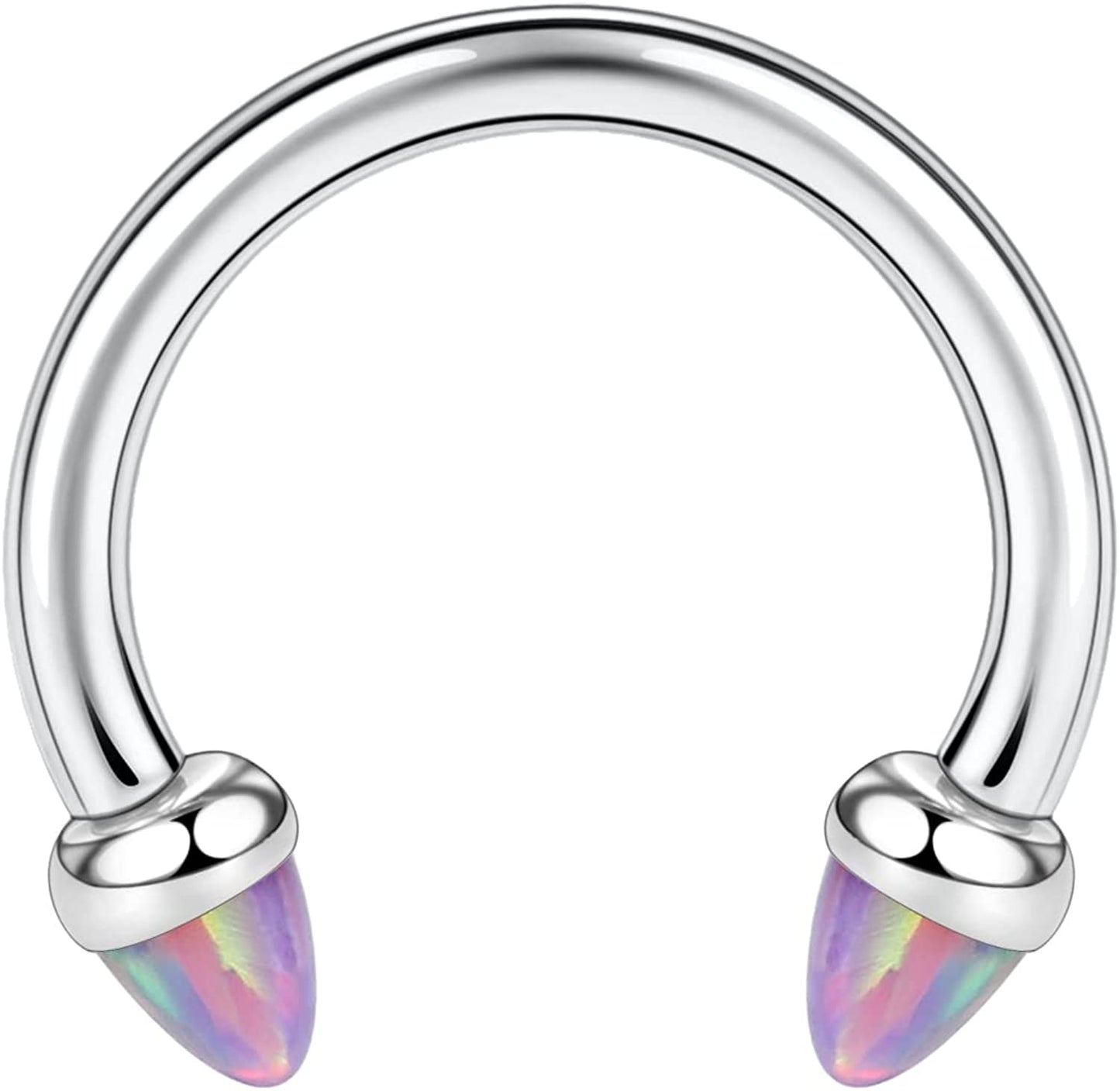 AROWRO Nose Septum Horseshoe Hoop Eyebrow Lip Navel Belly 16G 8Mm 10Mm CZ Opal G23 Titanium Nipple Piercing Ring Helix Tragus Daith Rook Cartilage Earrings Apparel & Accessories > Jewelry > Rings AROWRO C-steel with purple opal 16G 10mm