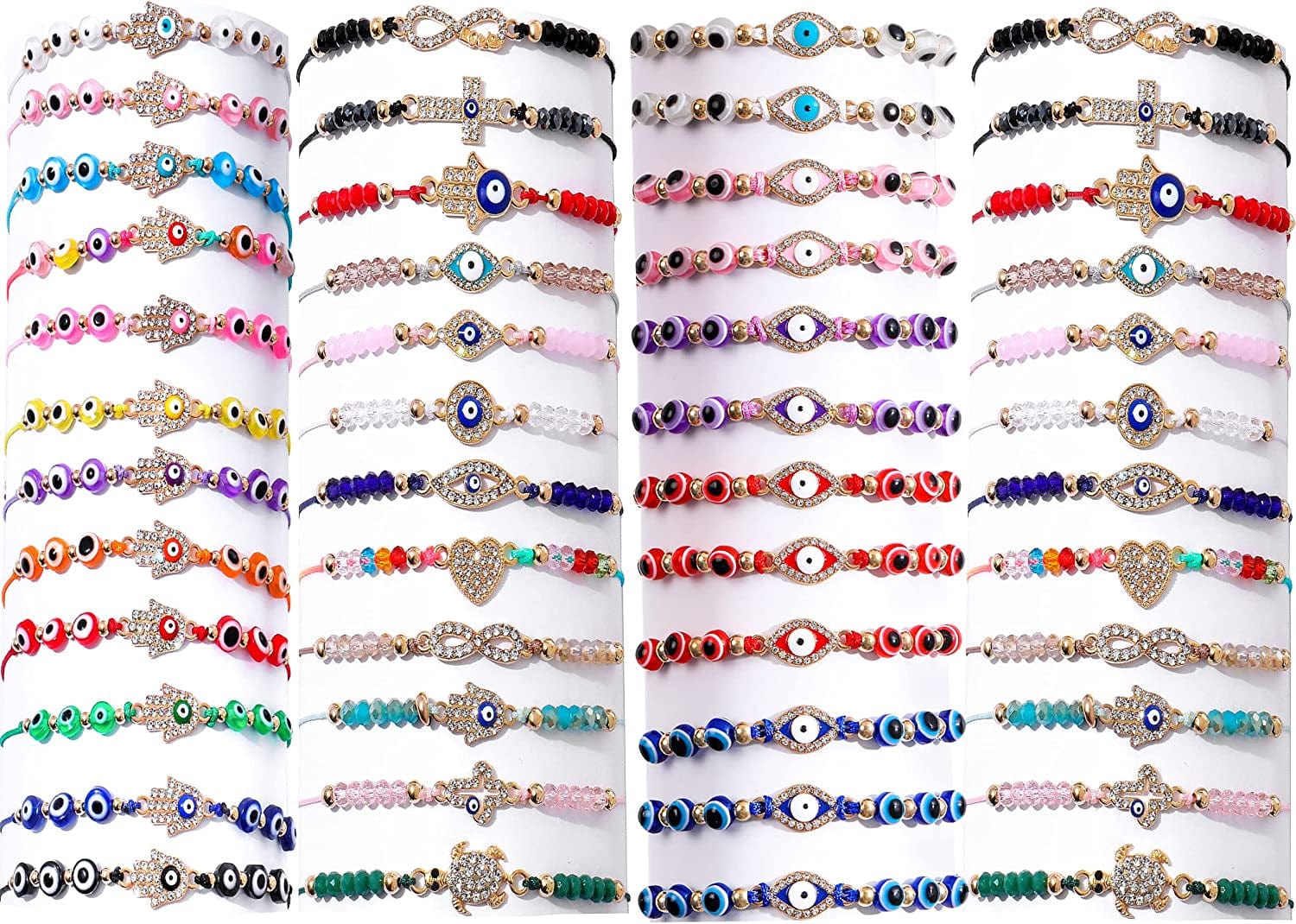 48 Pcs Evil Eye Bracelets Mexican Bracelets Hamsa Bracelet Set Protection Mal De Ojo Bracelets Gold Evil Eye Anklets Jewelry Gift for Women Girls Boys Apparel & Accessories > Jewelry > Anklets Bovemee