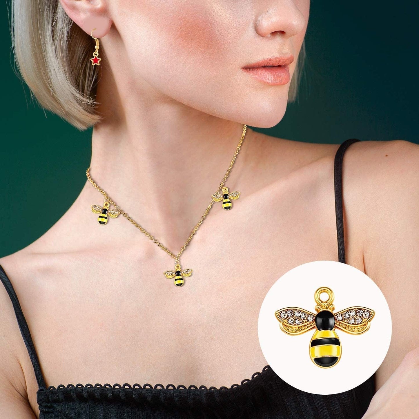 48 Pieces Enamel Bee Charms Bee Rhinestone Pendants Honeybee Jewelry Craft Charms with Holes for Jewelry Necklace Earring Bracelet DIY Making Supplies, 18 X 21 Mm