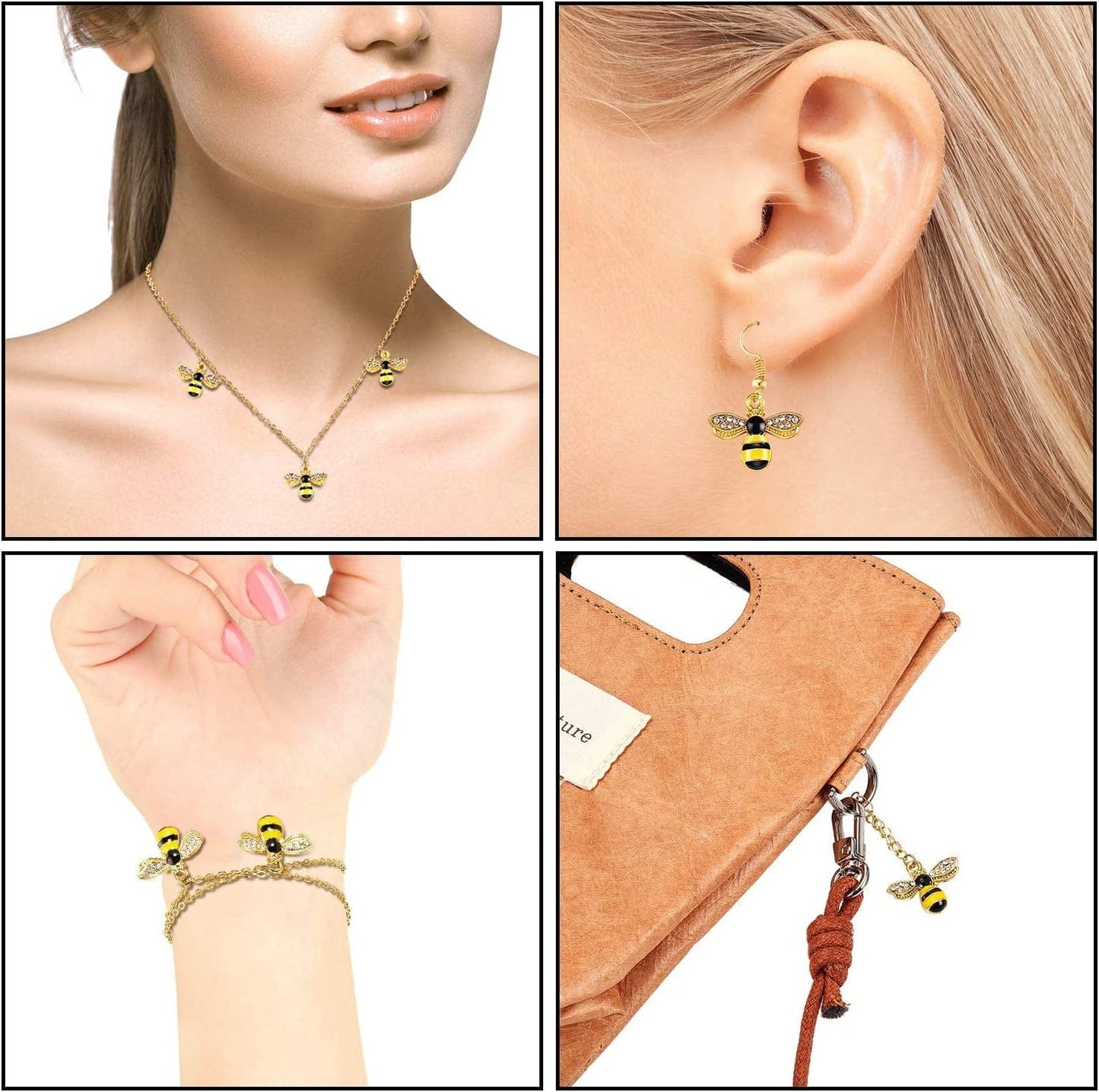 48 Pieces Enamel Bee Charms Bee Rhinestone Pendants Honeybee Jewelry Craft Charms with Holes for Jewelry Necklace Earring Bracelet DIY Making Supplies, 18 X 21 Mm