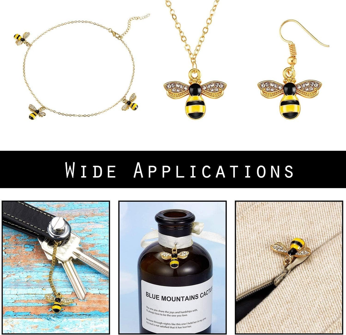 48 Pieces Enamel Bee Charms Bee Rhinestone Pendants Honeybee Jewelry Craft Charms with Holes for Jewelry Necklace Earring Bracelet DIY Making Supplies, 18 X 21 Mm