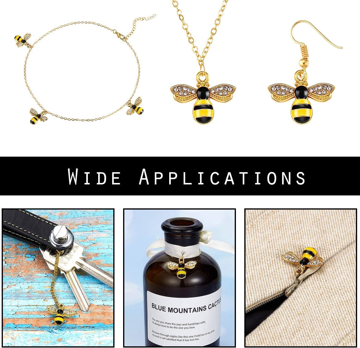 48 Pieces Enamel Bee Charms Bee Rhinestone Pendants Honeybee Jewelry Craft Charms with Holes for Jewelry Necklace Earring Bracelet DIY Making Supplies, 18 X 21 Mm