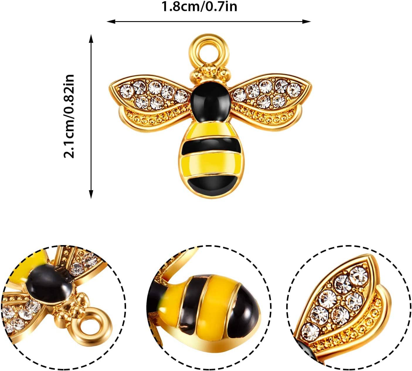 48 Pieces Enamel Bee Charms Bee Rhinestone Pendants Honeybee Jewelry Craft Charms with Holes for Jewelry Necklace Earring Bracelet DIY Making Supplies, 18 X 21 Mm