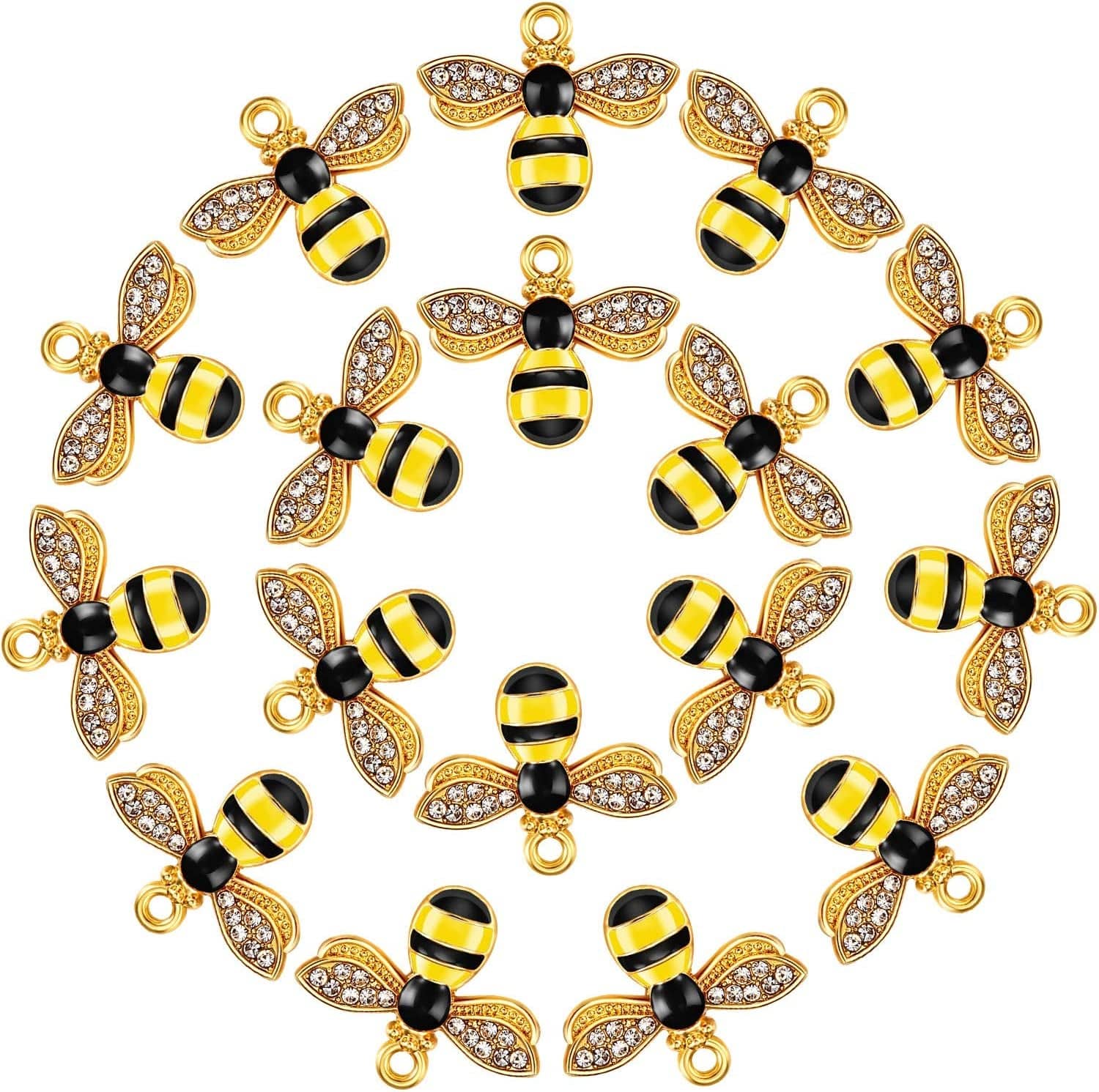 48 Pieces Enamel Bee Charms Bee Rhinestone Pendants Honeybee Jewelry Craft Charms with Holes for Jewelry Necklace Earring Bracelet DIY Making Supplies, 18 X 21 Mm