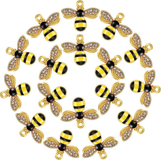 48 Pieces Enamel Bee Charms Bee Rhinestone Pendants Honeybee Jewelry Craft Charms with Holes for Jewelry Necklace Earring Bracelet DIY Making Supplies, 18 X 21 Mm