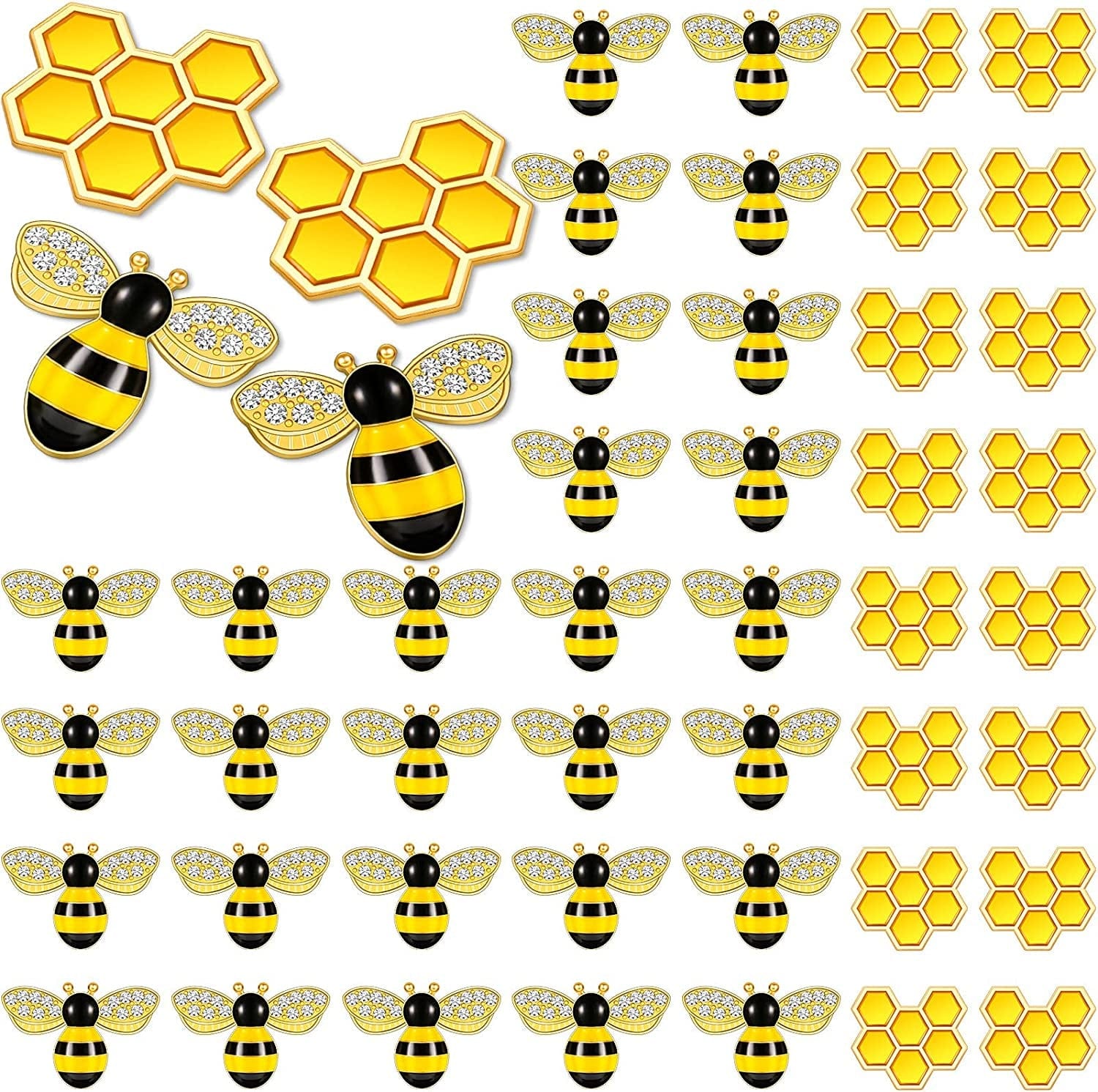 48 Pieces Enamel Bee Charms Set, Include 30 Pieces Rhinestone Jewelry Making Bee Pendant Charms and 18 Pieces Honeycomb Charms Pendants for Jewelry Making DIY Crafts
