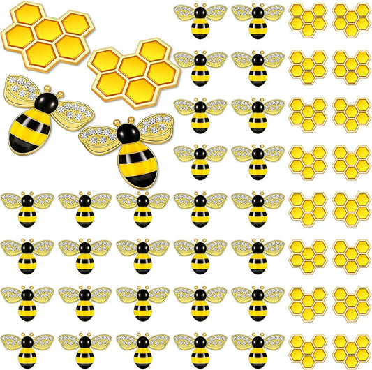 48 Pieces Enamel Bee Charms Set, Include 30 Pieces Rhinestone Jewelry Making Bee Pendant Charms and 18 Pieces Honeycomb Charms Pendants for Jewelry Making DIY Crafts