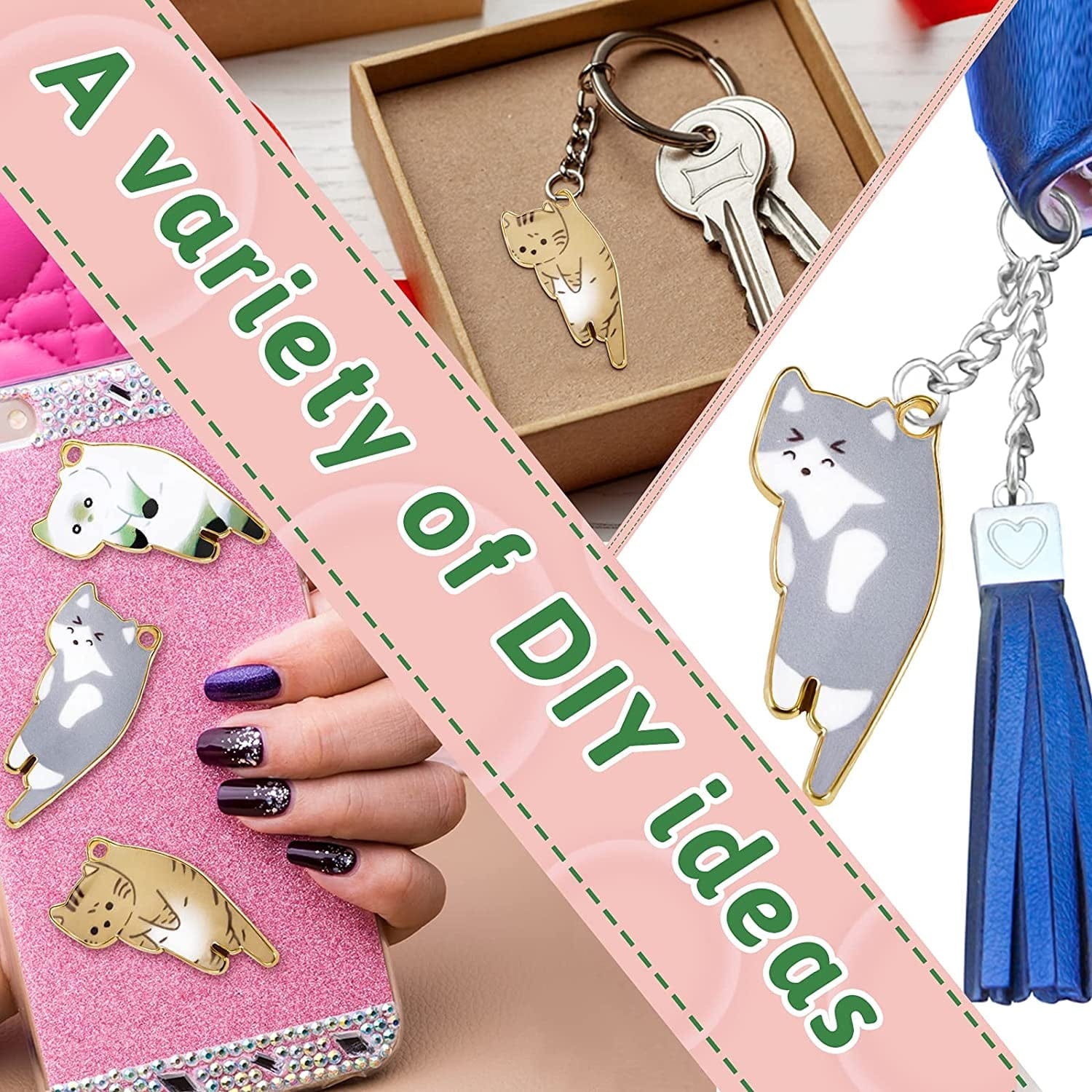 48 Pieces Enamel Cat Charms for Jewelry Making 6 Styles Cute Cat Charms Earring Necklace Bracelet Pendants Crafts