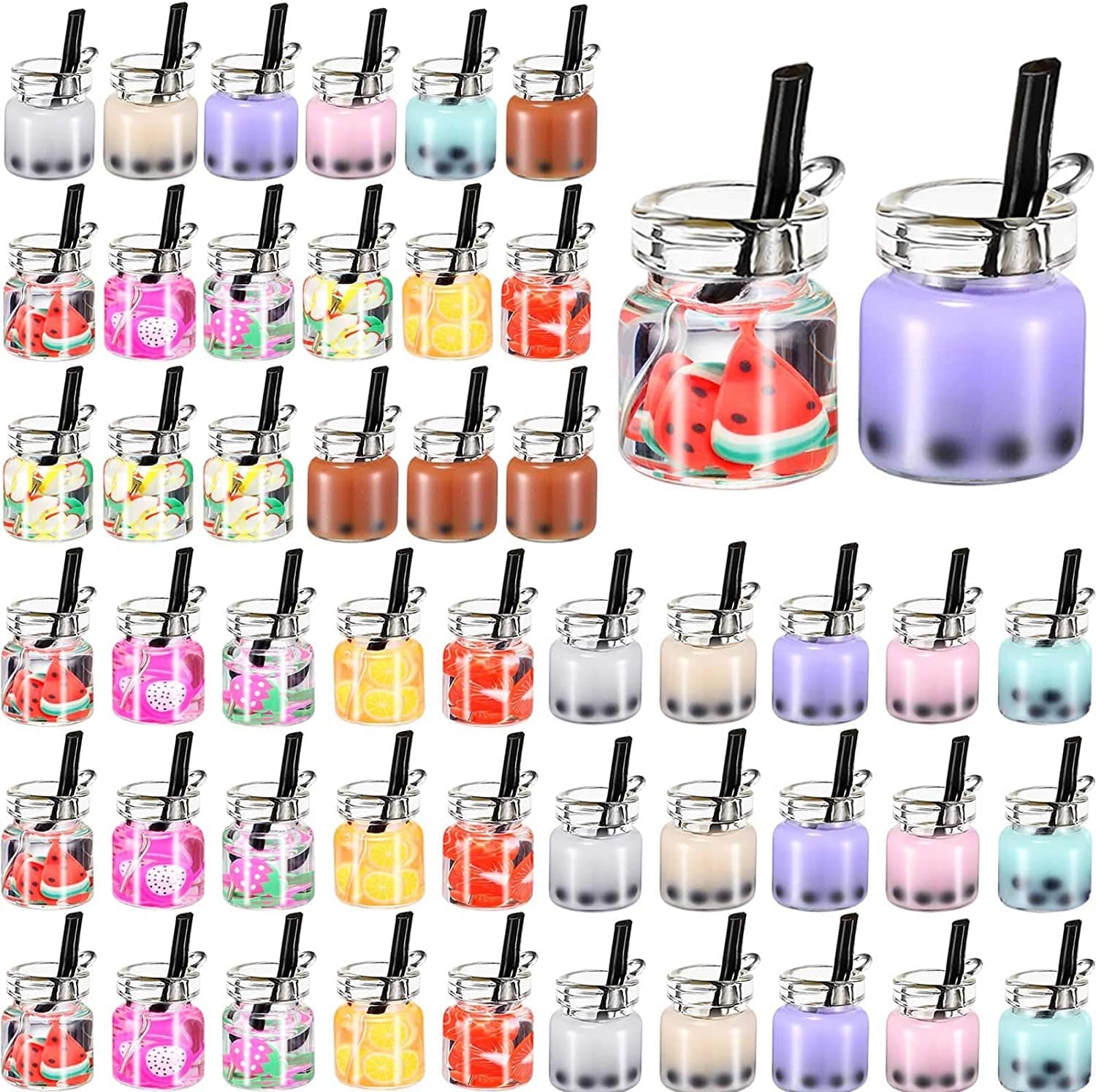 48 Pieces Milk Tea Charms Boba Charms Mini Bottle Charms Pendant for DIY Jewelry Craft Earring Keychain, 12 Styles (0.39 X 0.98 Inch) 0.43 x 0.71 inch