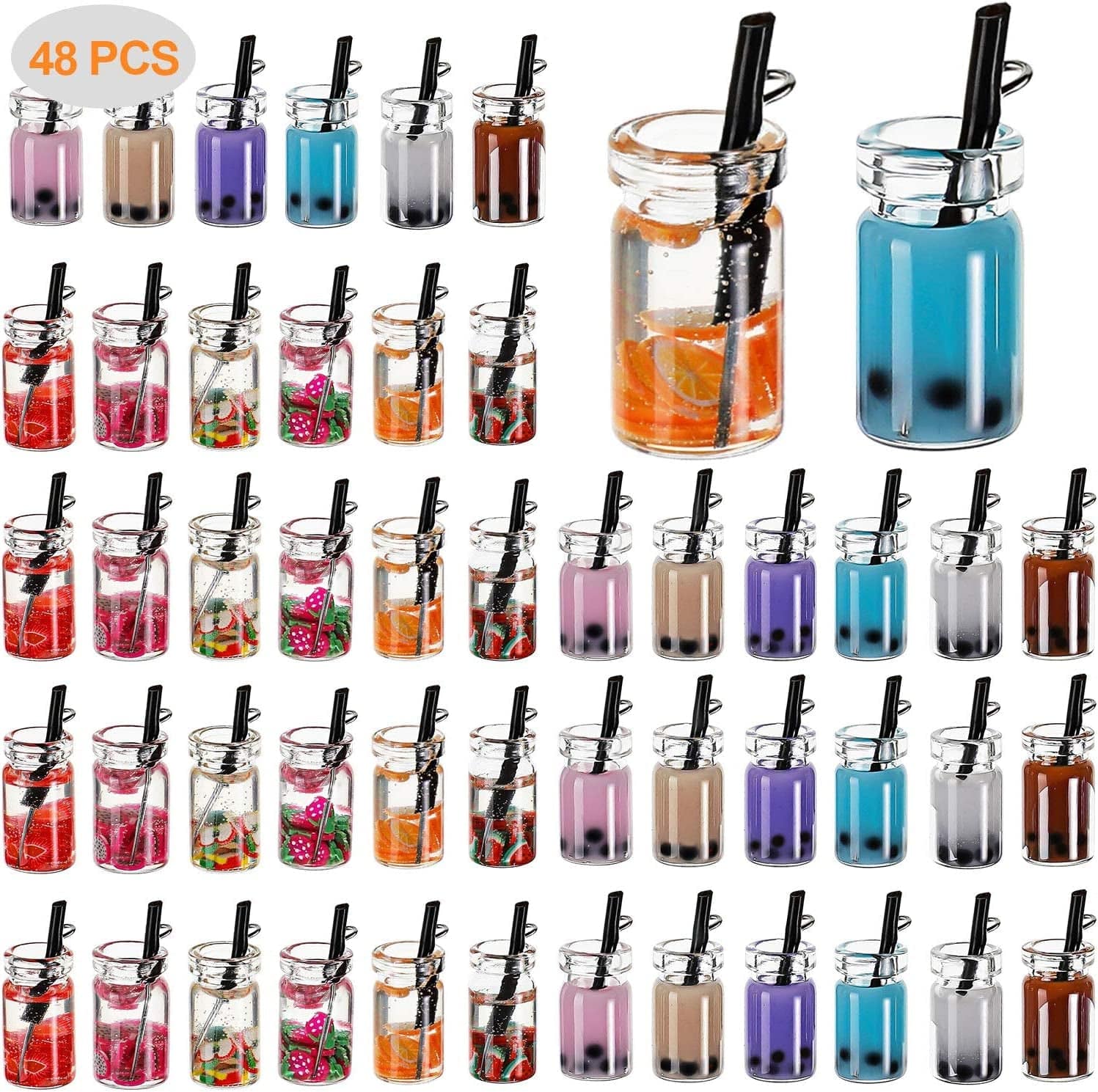 48 Pieces Milk Tea Charms Boba Charms Mini Bottle Charms Pendant for DIY Jewelry Craft Earring Keychain, 12 Styles (0.39 X 0.98 Inch) 0.39 x 0.98 inch
