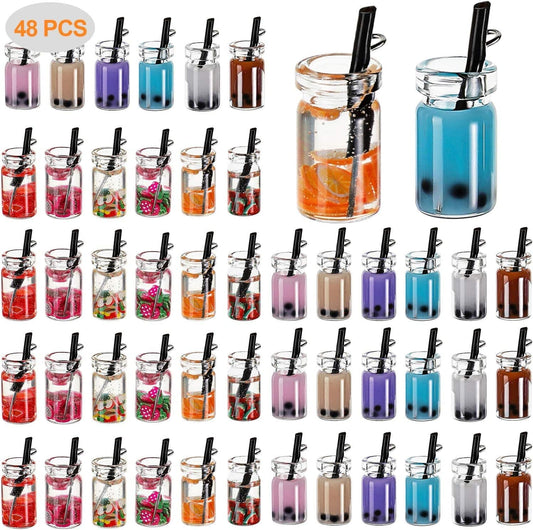 48 Pieces Milk Tea Charms Boba Charms Mini Bottle Charms Pendant for DIY Jewelry Craft Earring Keychain, 12 Styles (0.39 X 0.98 Inch) 0.39 x 0.98 inch