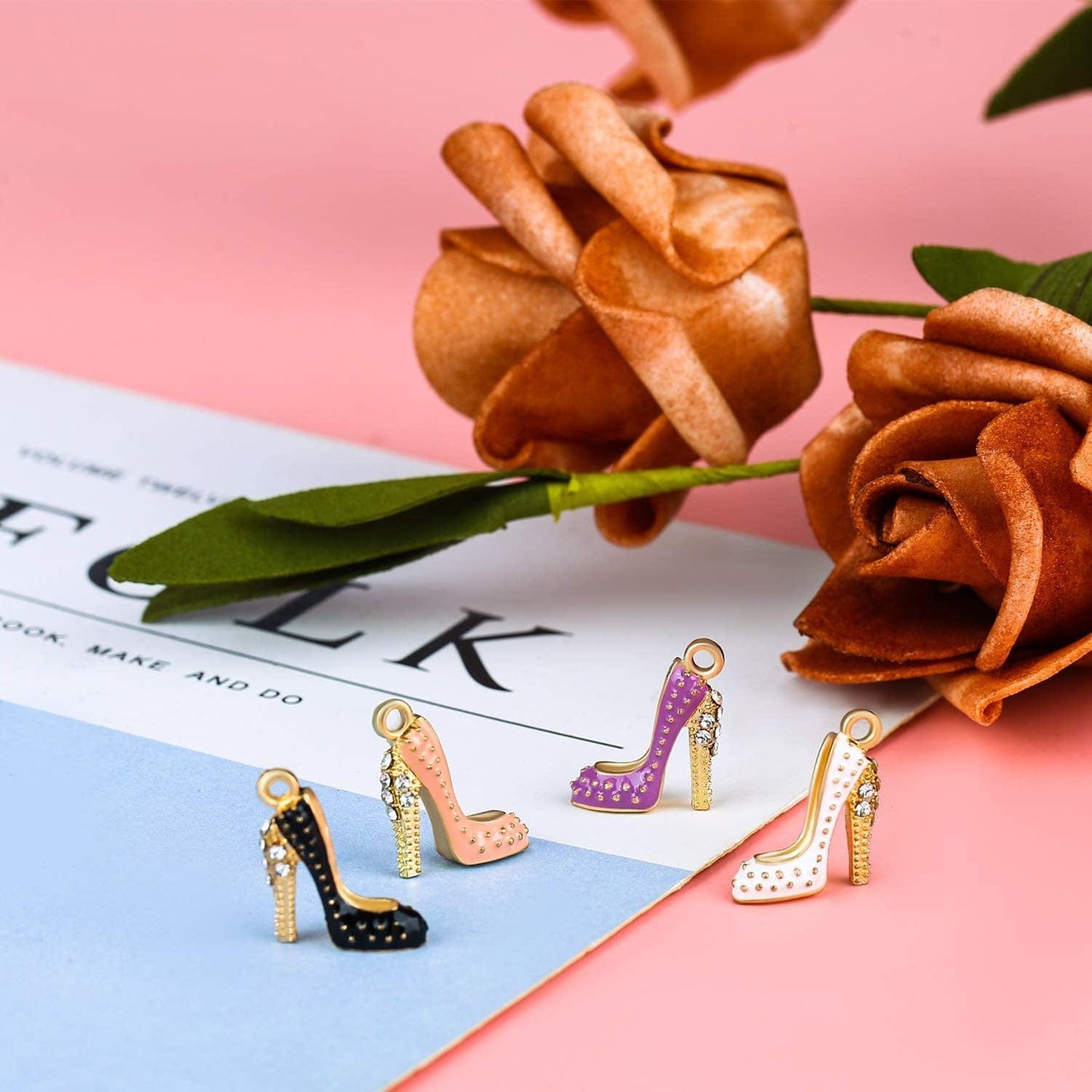 48 Pieces Mixed Enamel Women Fashion Charms Pendants High Heel Shoe Charms Colorful Zinc Alloy Pendants High Heels Jewelry Charms with a Box for Women Jewelry Making Craft DIY