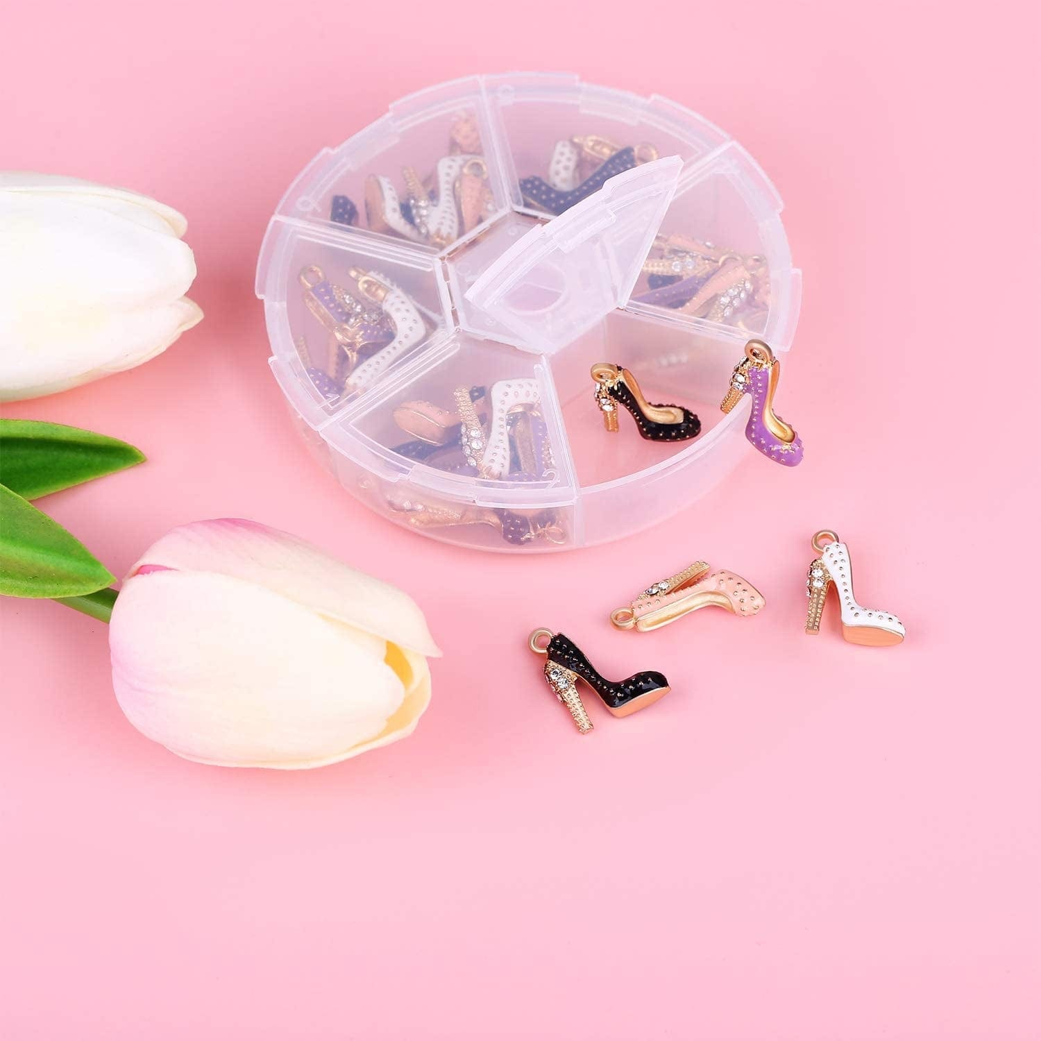 48 Pieces Mixed Enamel Women Fashion Charms Pendants High Heel Shoe Charms Colorful Zinc Alloy Pendants High Heels Jewelry Charms with a Box for Women Jewelry Making Craft DIY