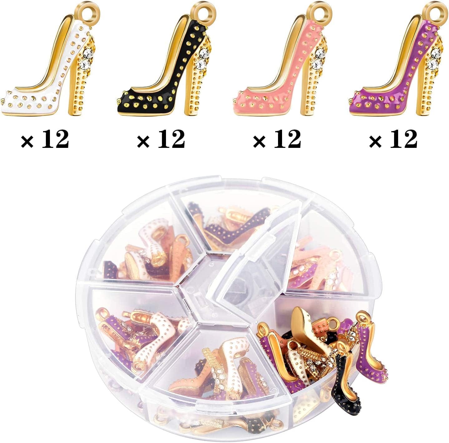 48 Pieces Mixed Enamel Women Fashion Charms Pendants High Heel Shoe Charms Colorful Zinc Alloy Pendants High Heels Jewelry Charms with a Box for Women Jewelry Making Craft DIY