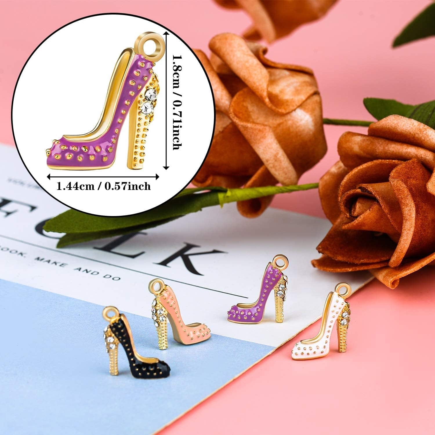 48 Pieces Mixed Enamel Women Fashion Charms Pendants High Heel Shoe Charms Colorful Zinc Alloy Pendants High Heels Jewelry Charms with a Box for Women Jewelry Making Craft DIY
