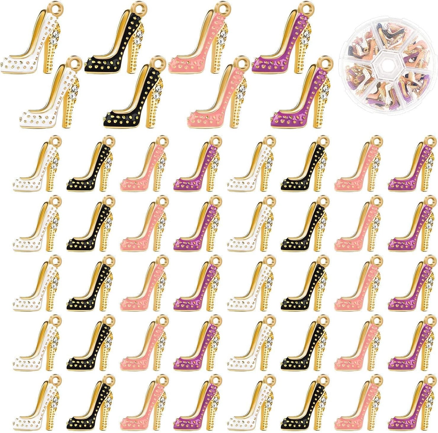 48 Pieces Mixed Enamel Women Fashion Charms Pendants High Heel Shoe Charms Colorful Zinc Alloy Pendants High Heels Jewelry Charms with a Box for Women Jewelry Making Craft DIY