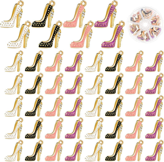 48 Pieces Mixed Enamel Women Fashion Charms Pendants High Heel Shoe Charms Colorful Zinc Alloy Pendants High Heels Jewelry Charms with a Box for Women Jewelry Making Craft DIY
