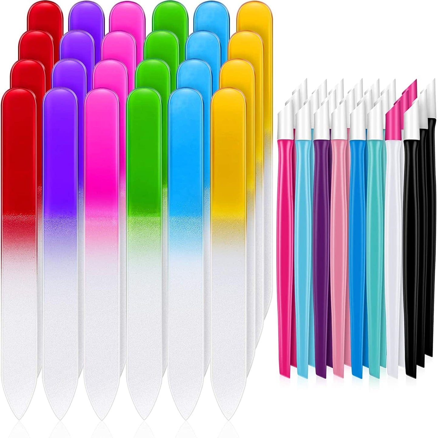 48 Pieces Nail Files Glass Nail Files Fingernail File Nail Care Manicure Tools Set Rubber Nail Cuticle Pusher, Gradient Rainbow Color Buffer Manicure for Women Men Natural Nail Health & Beauty > Personal Care > Cosmetics > Cosmetic Tools > Nail Tools Mudder