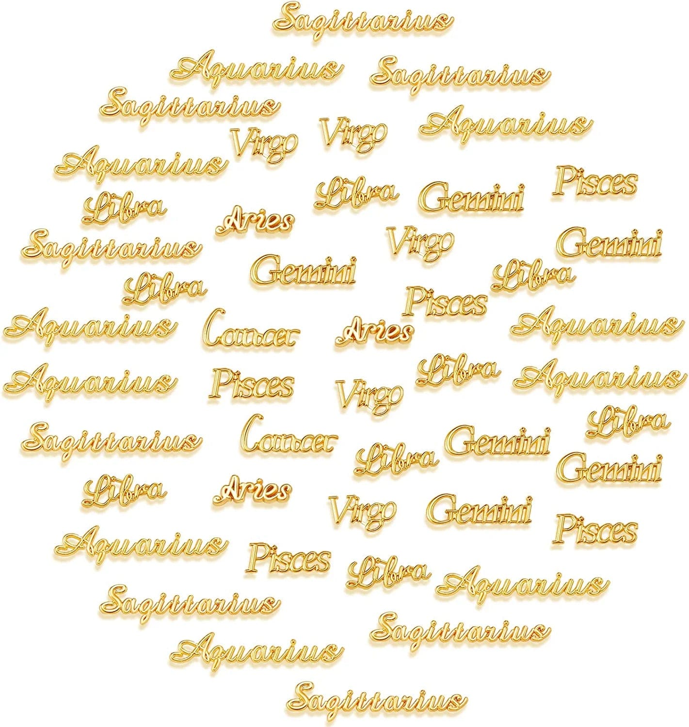 48 Pieces Zodiac Word Message Charm Pendant Twelve Constellation Charm Alloy Flatback Epoxy Resin Supplies Filling Charm DIY Embellishment Jewelry Making Accessory, 12 Styles Gold