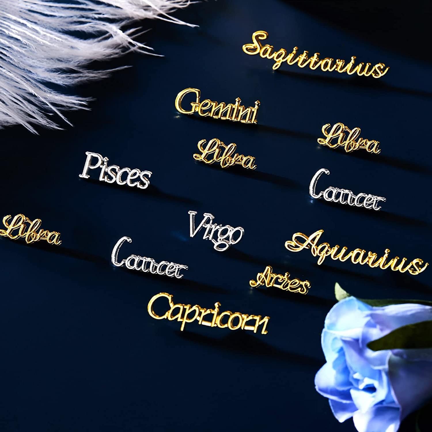 48 Pieces Zodiac Word Message Charm Pendant Twelve Constellation Charm Alloy Flatback Epoxy Resin Supplies Filling Charm DIY Embellishment Jewelry Making Accessory, 12 Styles