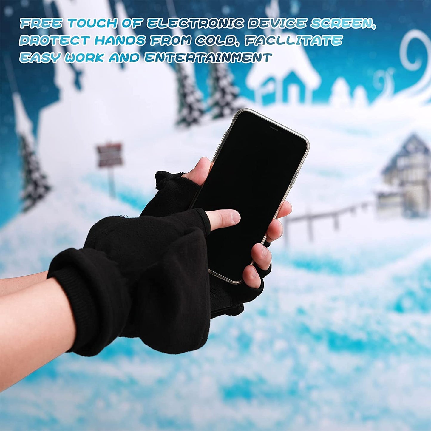 SATINIOR 2 Pairs Convertible Flip Top Mittens Fingerless Thermal Gloves Warm Winter Windproof Fleece Gloves for Men, Black, 20 Cm/ 7.87 Hes Apparel & Accessories > Clothing Accessories > Gloves & Mittens SATINIOR