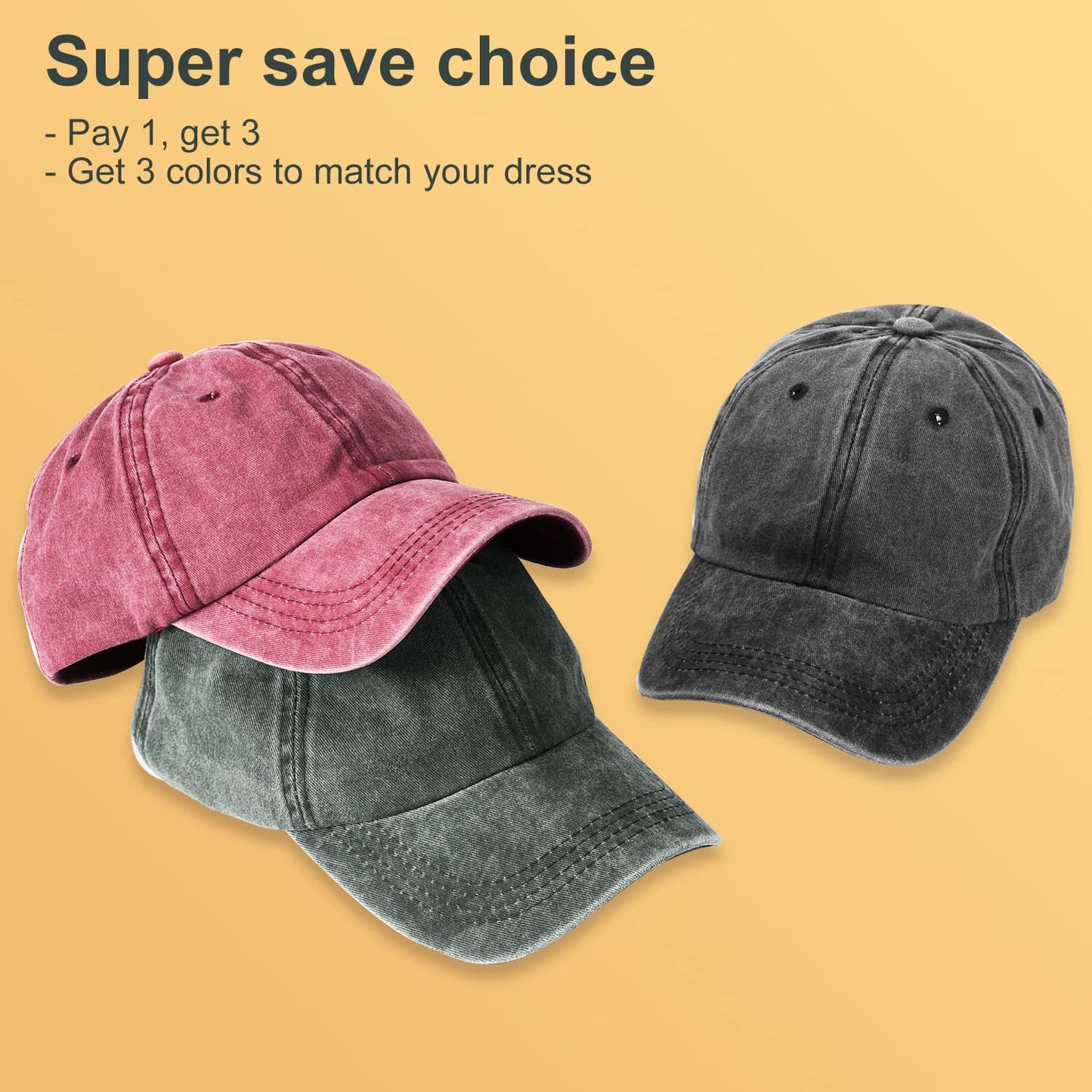 MEINICY 3 Pack Washed Plain Baseball Cap, Retro Adjustable Dad Hats Gift for Men/Women,Unstructured/Cotton Apparel & Accessories > Clothing Accessories > Hats MEINICY