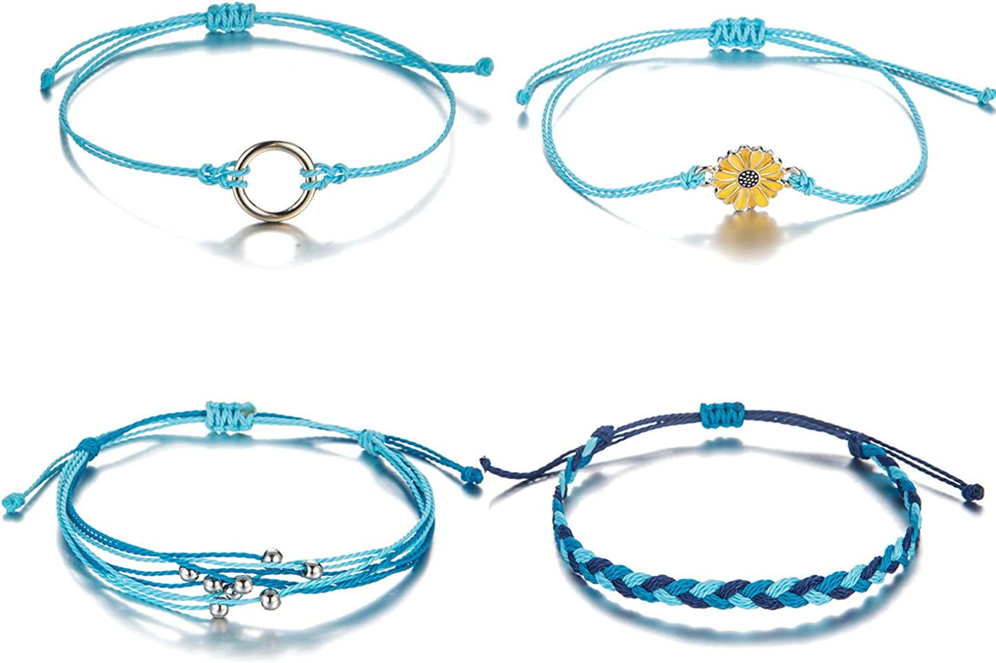 Softones VSCO String Wave Bracelets for Women Girls Handmade Colorful Waterproof Adjustable Braided Beach Bracelet Set for Women Apparel & Accessories > Jewelry > Bracelets Softones Y:4Pcs Round Flower