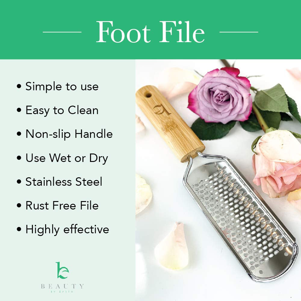 Foot File - Callus Remover Tool for Dead Skin Removal, at Home Pedicure Tools, Foot Rasp Callus Remover Feet and Heels, Smooth Soft Feet Using a Grater & Scraper (Bamboo & Stainless Steel) (1 Pack) Health & Beauty > Personal Care > Foot Care Beauty by Earth