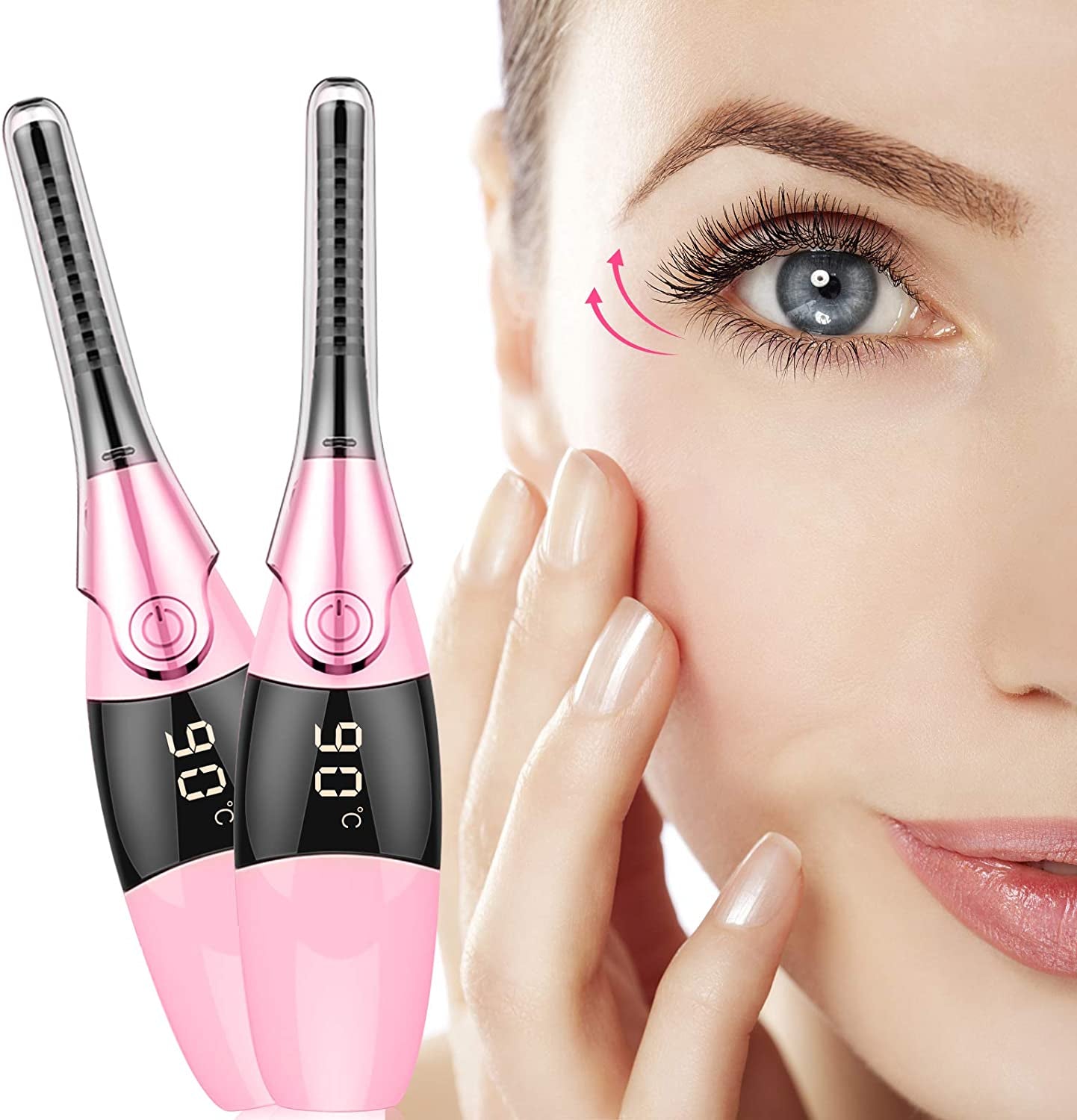 Muisci Heated Eyelash Curler, Portable USB Rechargeable, 4 Temperature Adjustable with LED Digital Display, Quick and Convenient Makeup and Beauty Eyelash Styling Tool Pink Health & Beauty > Personal Care > Cosmetics > Cosmetic Tools > Makeup Tools MuiSci