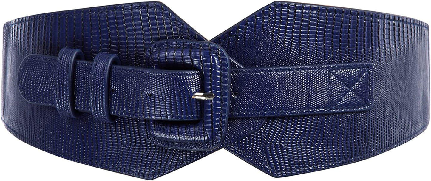 Grace Karin Wide Stretchy Vintage Waist Belt with Metal Buckle Muticolored CL409 Apparel & Accessories > Clothing Accessories > Belts GRACE KARIN Navy Blue-820 Small