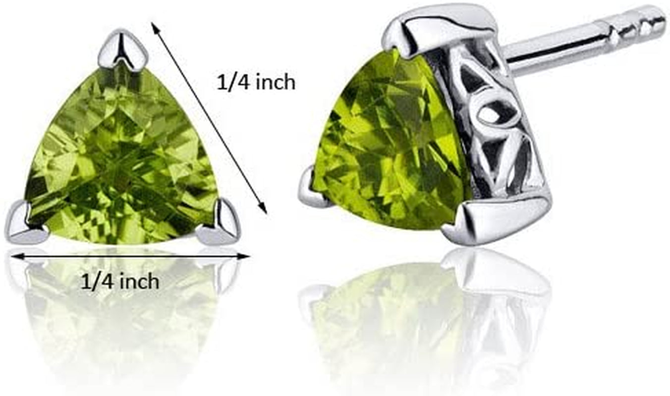 Peora Peridot Stud Earrings 925 Sterling Silver, Solitaire Scroll Gallery, Natural Gemstone Birthstone, 1.50 Carats Total Trillion Shape 6Mm, Friction Backs Apparel & Accessories > Jewelry > Earrings Peora
